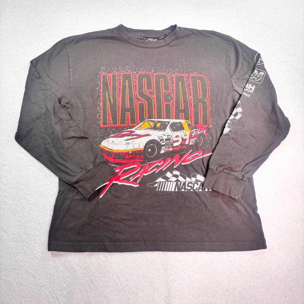 NASCAR Racing Long Sleeve Graphic Tee Gray Double Sided Racing Shirt M